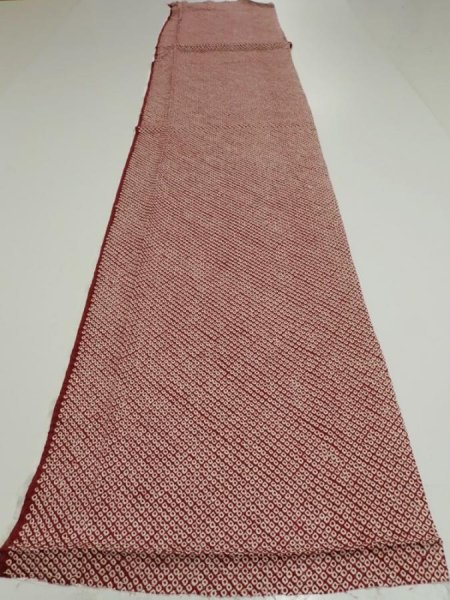 Photo6: 1W05z100  Japanese Kimono Silk  FABRIC Shibori Red-Brown 65.4x14.8 (6)