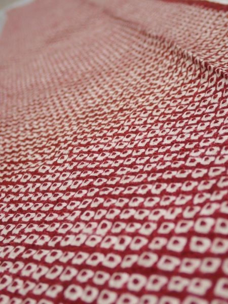 Photo4: 1W07z50  Japanese Kimono Silk  FABRIC Shibori Red-Brown 59.1x7.5 (4)