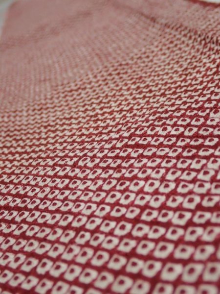 Photo4: 1W08z50  Japanese Kimono Silk  FABRIC Shibori Red-Brown 59.8x7.5 (4)