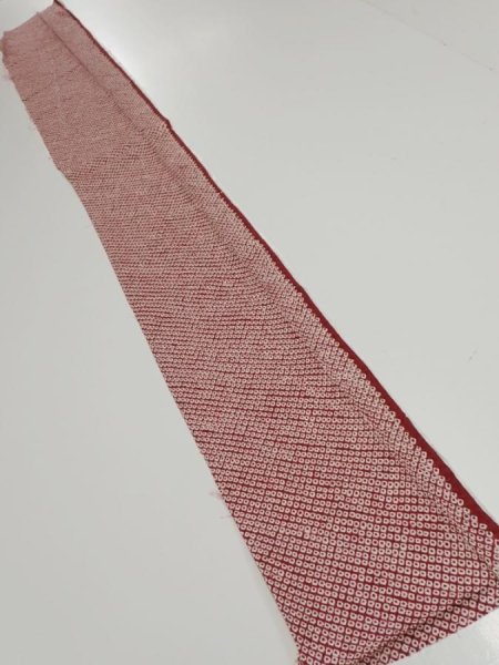 Photo5: 1W08z50  Japanese Kimono Silk  FABRIC Shibori Red-Brown 59.8x7.5 (5)