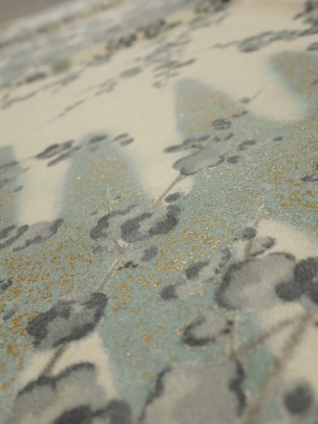 Photo4: 1W06z90  Japanese Kimono Silk  FABRIC Plum tree Off-white 63.0x14.6 (4)