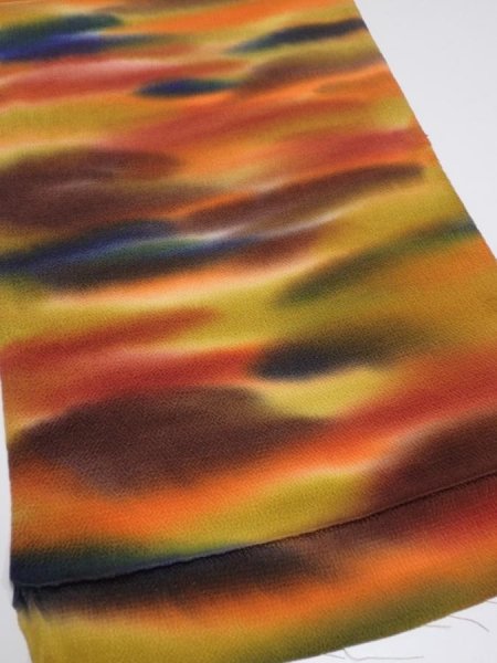 Photo2: 1W01z70  Japanese Kimono Crepe Silk  FABRIC Twilight Dark orange 42.9x14.4 (2)