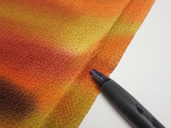 Photo7: 1W01z70  Japanese Kimono Crepe Silk  FABRIC Twilight Dark orange 42.9x14.4 (7)