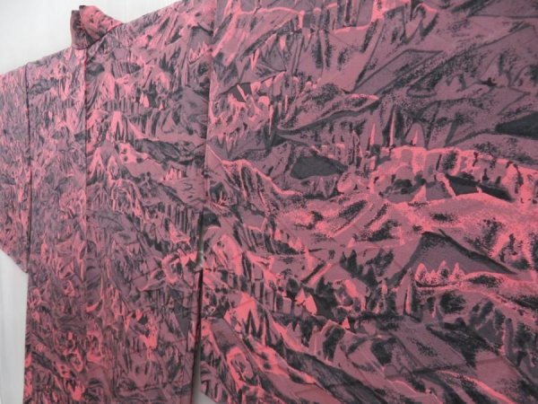 Photo2: 4719T01z560 Vintage Japanese Kimono Silk HAORI Scenery Coral pink (2)