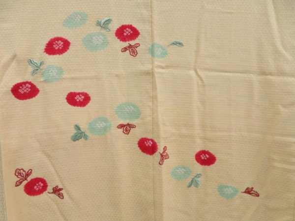 Photo3: 4721T09z550 Vintage Japanese Kimono Silk HAORI Flower Light cream (3)