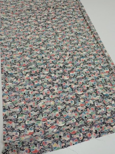 Photo2: 2C01z60  Japanese Kimono Silk  FABRIC Mandarin duck Black 40.6x14.6 (2)