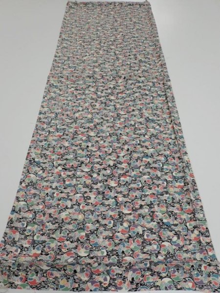 Photo5: 2C02z60  Japanese Kimono Silk  FABRIC Mandarin duck Black 40.2x14.6 (5)