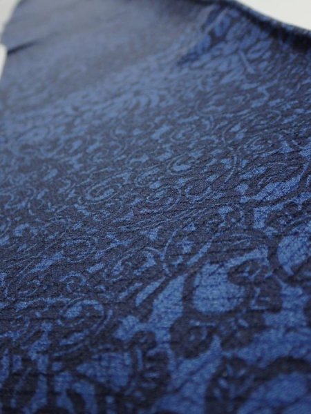 Photo4: 2C07z40  Japanese Kimono Silk  FABRIC Flowers Indigo blue 57.5x7.3 (4)