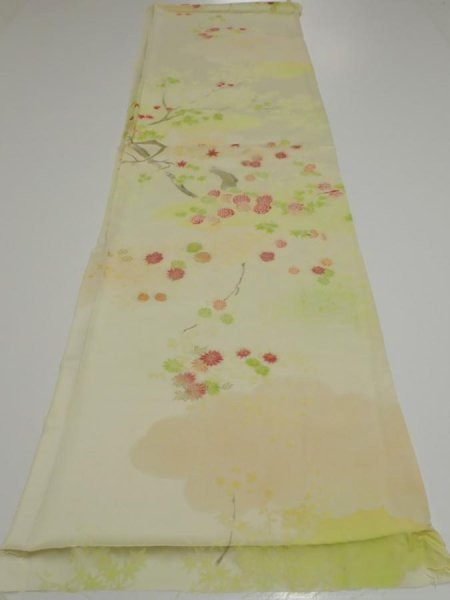 Photo5: 2C01z60  Japanese Kimono Silk  FABRIC Chrysanthemum Light lime 47.2x14.2 (5)
