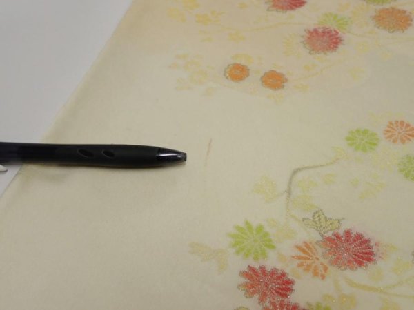 Photo5: 2C03z80  Japanese Kimono Silk  FABRIC Chrysanthemum Light lime 62.2x14.2 (5)