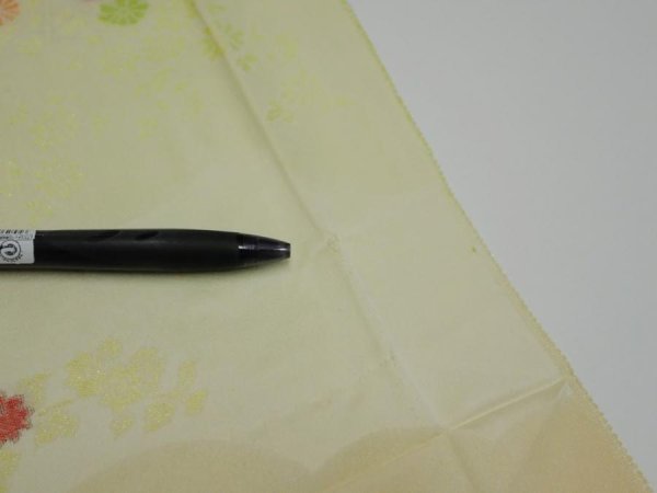 Photo8: 2C03z80  Japanese Kimono Silk  FABRIC Chrysanthemum Light lime 62.2x14.2 (8)