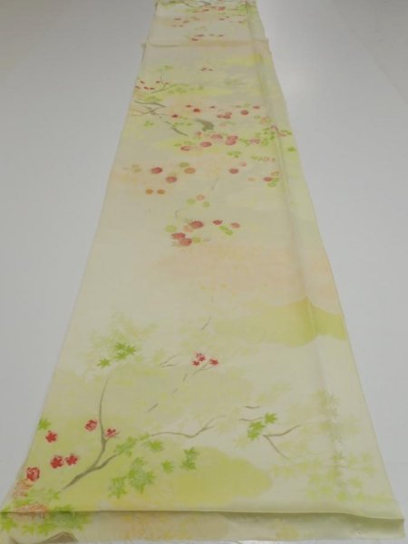 Photo9: 2C03z80  Japanese Kimono Silk  FABRIC Chrysanthemum Light lime 62.2x14.2 (9)