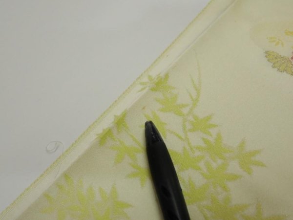 Photo6: 2C06z40  Japanese Kimono Silk  FABRIC Chrysanthemum Light lime 54.3x7.1 (6)