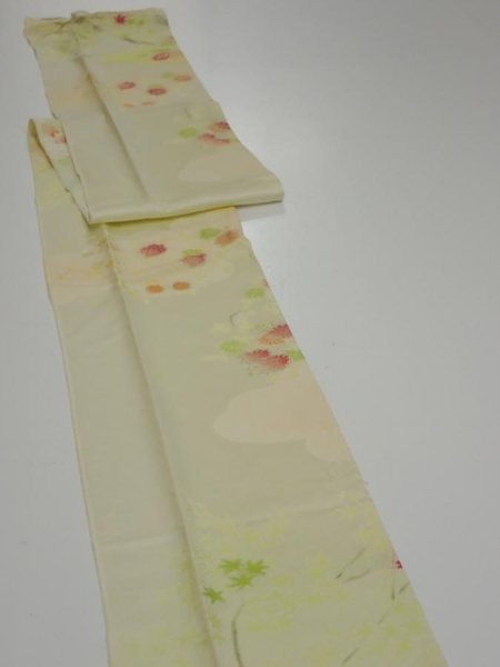 Photo3: 2C07z50  Japanese Kimono Silk  FABRIC Chrysanthemum Light lime 77.2x7.1 (3)