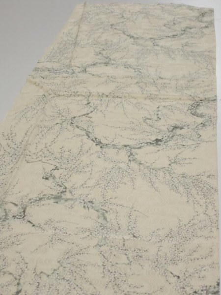 Photo3: 2C05z90  Japanese Kimono Silk  FABRIC Plum tree Pale yellow 63.8x14.2 (3)