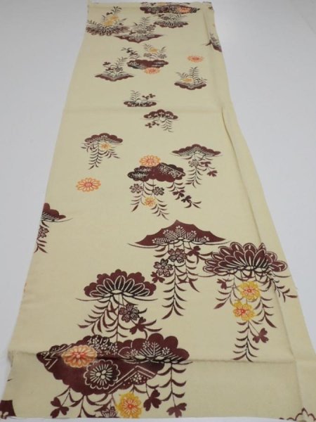 Photo5: 2F01z70  Japanese Kimono Crepe Silk  FABRIC Kyo-bingata Light Straw 42.5x14.2 (5)