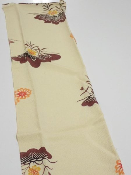 Photo3: 2F10z30  Japanese Kimono Crepe Silk  FABRIC Kyo-bingata Light Straw 35.0x6.5 (3)