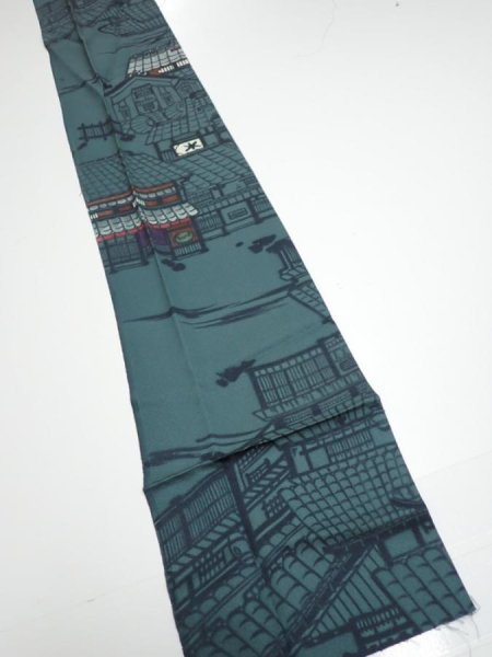Photo2: 2F09z60  Japanese Kimono Silk  FABRIC Edo era town   88.2x7.1 (2)