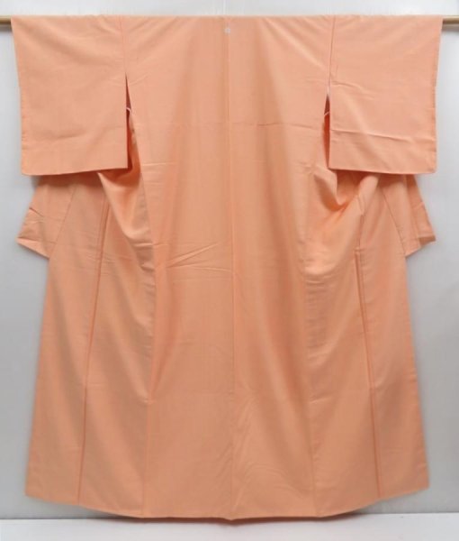 Photo1: 4803T02z830  Japanese Kimono Silk TSUMUGI Plain Peach (1)
