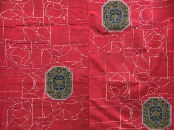 Photo5: 4803T04z800 Vintage Japanese Kimono Silk TSUMUGI Flower Dark red (5)