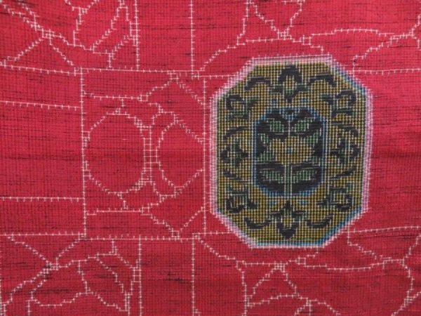 Photo6: 4803T04z800 Vintage Japanese Kimono Silk TSUMUGI Flower Dark red (6)