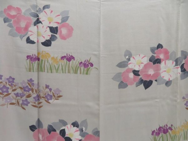 Photo8: 4803T09z990  Japanese Kimono Silk TSUKESAGE Camellia Gray (8)