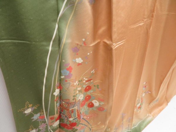 Photo4: 4804T08z910  Japanese Kimono Silk TSUKESAGE Royal cart Cream-Orange (4)