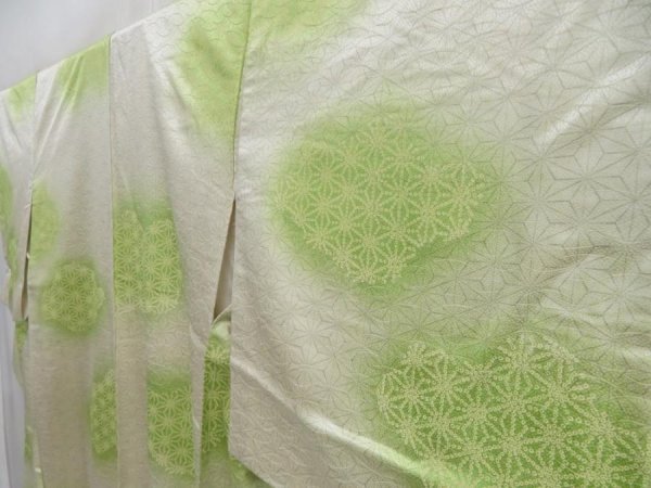 Photo2: 4806T10z690 Vintage Japanese Kimono Silk KOMON Hemp Soft green (2)