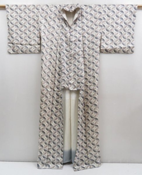 Photo8: 4809T10z800  Japanese Kimono Silk KOMON Folding fan Off-white (8)