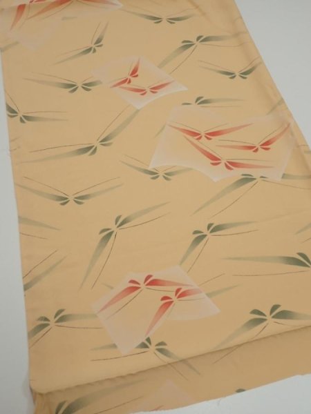 Photo2: 2A01z60  Japanese Kimono Silk  FABRIC Butterfly Light orange 40.9x14.2 (2)
