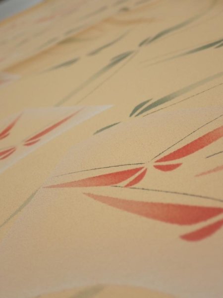 Photo4: 2A01z60  Japanese Kimono Silk  FABRIC Butterfly Light orange 40.9x14.2 (4)