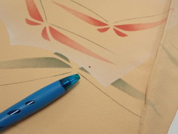 Photo9: 2A01z60  Japanese Kimono Silk  FABRIC Butterfly Light orange 40.9x14.2 (9)