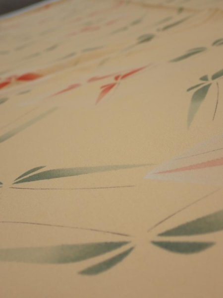 Photo4: 2A03z90  Japanese Kimono Silk  FABRIC Butterfly Light orange 63.0x14.2 (4)