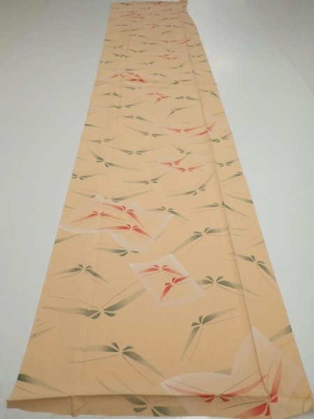 Photo5: 2A03z90  Japanese Kimono Silk  FABRIC Butterfly Light orange 63.0x14.2 (5)