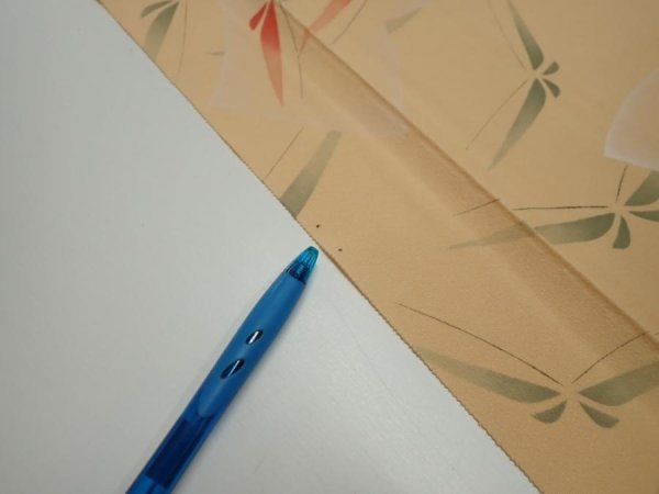 Photo6: 2A04z90  Japanese Kimono Silk  FABRIC Butterfly Light orange 63.0x14.2 (6)