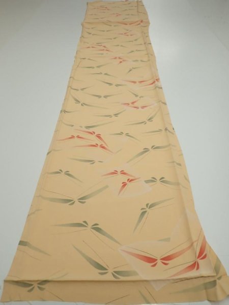 Photo5: 2A06z90  Japanese Kimono Silk  FABRIC Butterfly Light orange 63.0x14.2 (5)