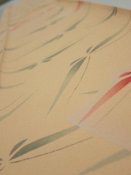 Photo4: 2A07z40  Japanese Kimono Silk  FABRIC Butterfly Light orange 55.9x7.1 (4)