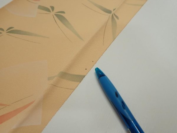 Photo7: 2A08z40  Japanese Kimono Silk  FABRIC Butterfly Light orange 55.9x7.1 (7)