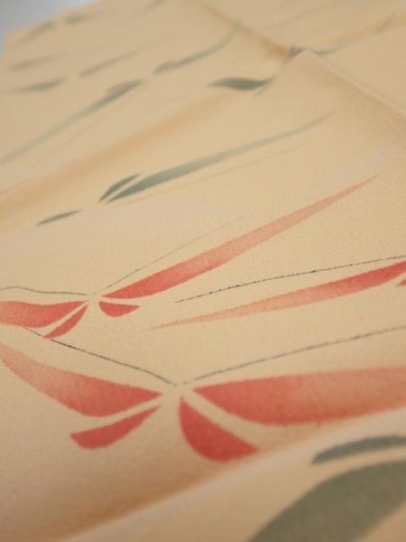 Photo4: 2A10z30  Japanese Kimono Silk  FABRIC Butterfly Light orange 35.4x6.9 (4)