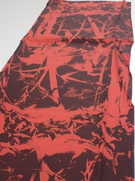 Photo3: 2B04z90  Japanese Kimono Silk  FABRIC Bamboo Dark orange 63.0x14.4 (3)
