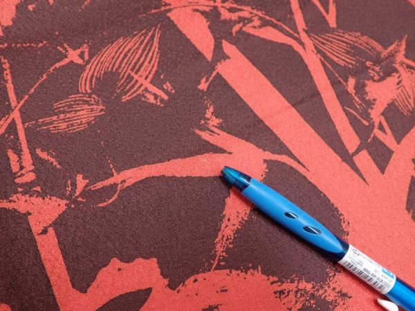 Photo8: 2B05z90  Japanese Kimono Silk  FABRIC Bamboo Dark orange 63.0x14.4 (8)