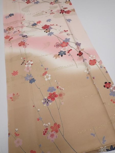 Photo2: 2B04z90  Japanese Kimono Silk  FABRIC Plum blossom Light pink 69.3x14.6 (2)
