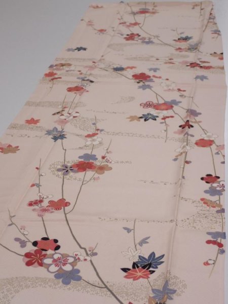 Photo3: 2B04z90  Japanese Kimono Silk  FABRIC Plum blossom Light pink 69.3x14.6 (3)