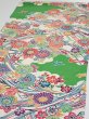 Photo3: 1V01z70  Japanese Kimono Crepe Silk  FABRIC Kyo-bingata Green 43.3x14.6 (3)