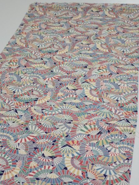 Photo3: 1V01z60  Japanese Kimono Silk  FABRIC Sensu Dark navy 42.5x14.2 (3)