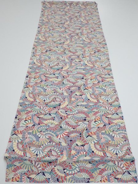 Photo5: 1V01z60  Japanese Kimono Silk  FABRIC Sensu Dark navy 42.5x14.2 (5)