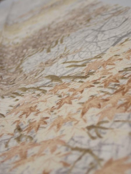 Photo4: 1V07z40  Japanese Kimono Silk  FABRIC Branch Off-white 60.6x7.5 (4)
