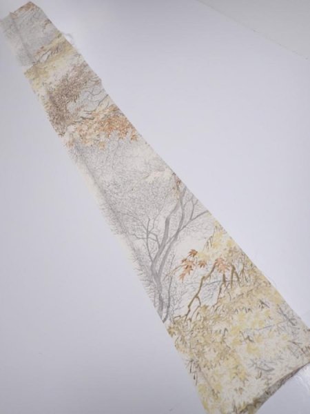 Photo6: 1V07z40  Japanese Kimono Silk  FABRIC Branch Off-white 60.6x7.5 (6)