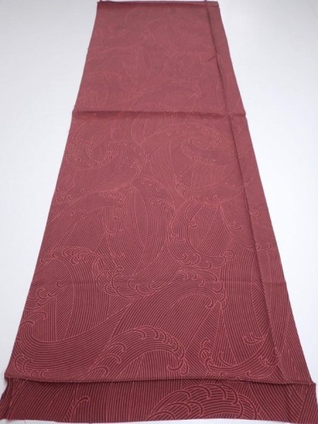 Photo5: 1V02z60  Japanese Kimono Silk  FABRIC Tidal wave Brown 42.9x14.6 (5)