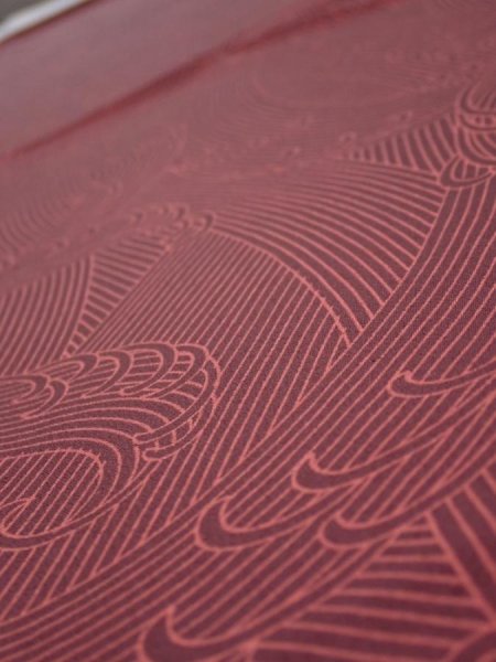 Photo4: 1V05z90  Japanese Kimono Silk  FABRIC Tidal wave Brown 61.0x14.6 (4)